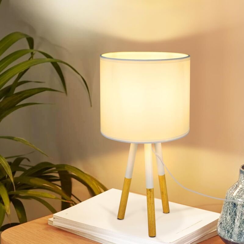 Thumbnail - GBLY Nachttischlampe 1er Set Tischlampe Modern - Tischleuchte Wohnzimmer mit Stoffschirm E27 Fassung Max.40W Weiß Nachtt...