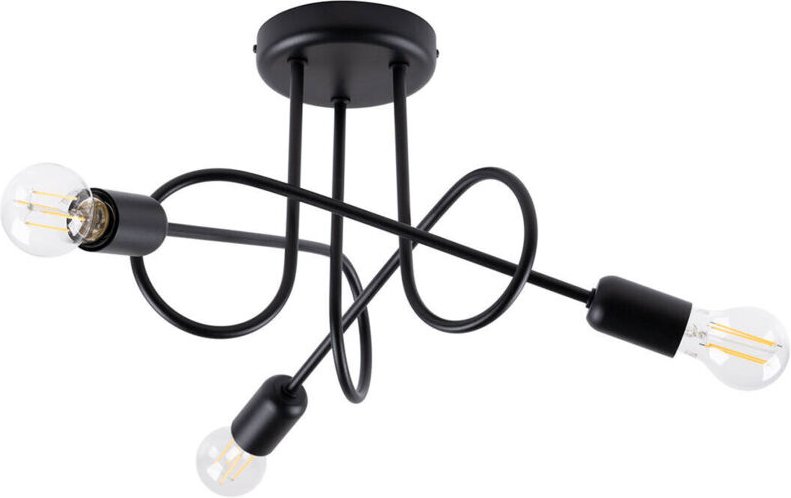 Sollux - Supeł Loop Deckenleuchte mit mehreren Armen, halbbündige Deckenleuchte, 3-flammig, Schwarz