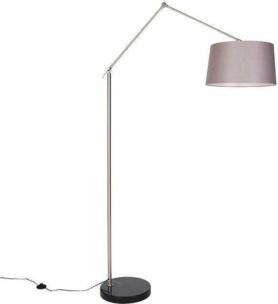Moderne Stehleuchte Stahl Leinenschirm dunkelgrau 45 cm - Editor