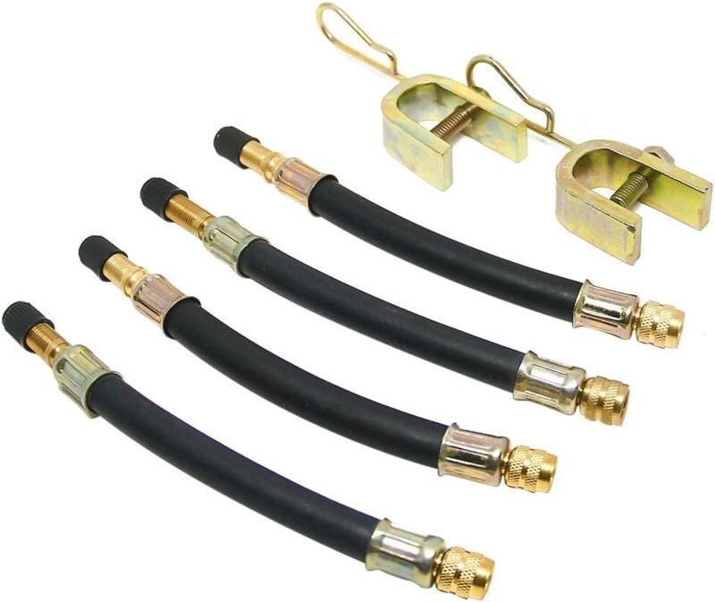 Set mit 4 flexiblen Reifenventil-Verlängerungsschläuchen (150 mm) inklusive 2 Halterungen