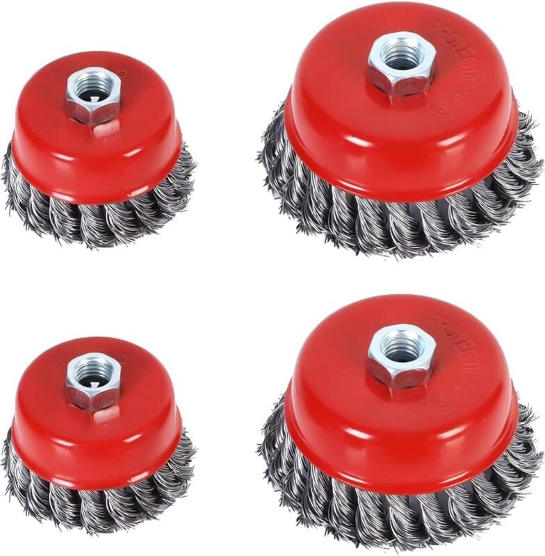 Drahtbürstenreinigung, 4 Stück konische Bürste für Winkelschleifer, gedrehte Stahlschleifbürste für Winkelschleifer (Dur...