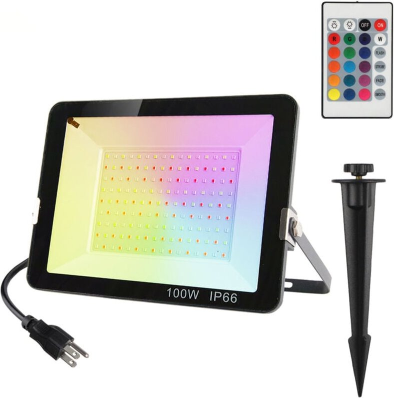 Thumbnail - 100 w RGB-LED-Projektor für den Außenbereich, RGB-Farb-LED-Projektor, Garten-Farb-LED-Strahler mit Fernbedienung, 16 Far...