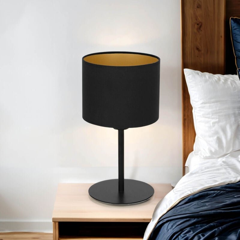 Tischlampe Metall Stoff E27 ø 18 cm 34 cm in Schwarz Gold rund Modern