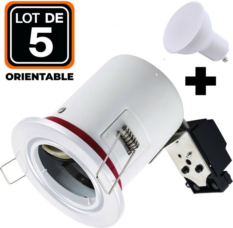 Europalamp - 5 Spots bbc Orientable Blanc IP20 + Ampoule GU10 7W Blanc Neutre + Douille