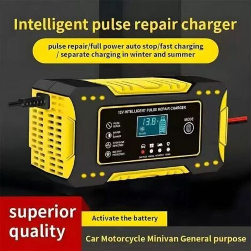 6V 12V Gelbes 12V Autobatterieladegerät, Motorradbatterieladegerät, 12V 6A Batterieladegerät kompatibel mit Blei-Säure-B...
