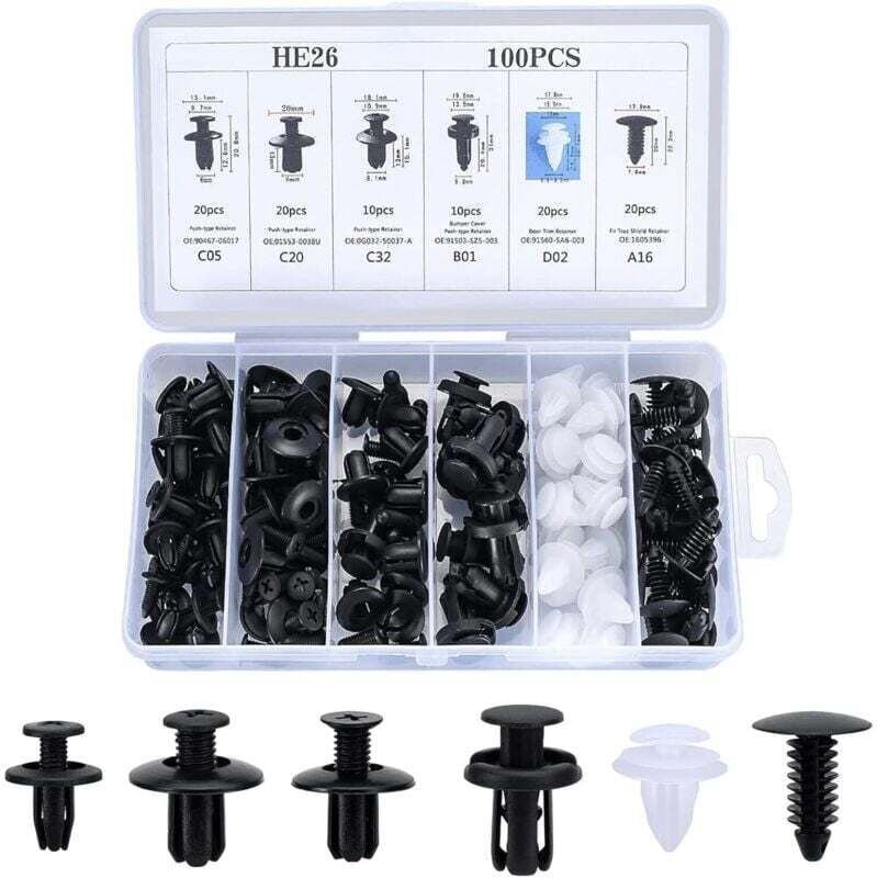 YMYNY 100 Stück Universal-Autoclips, 6 Größen, Auto-Befestigungsclips, Kunststoffnieten, Karosserieclips für Stoßstange,...