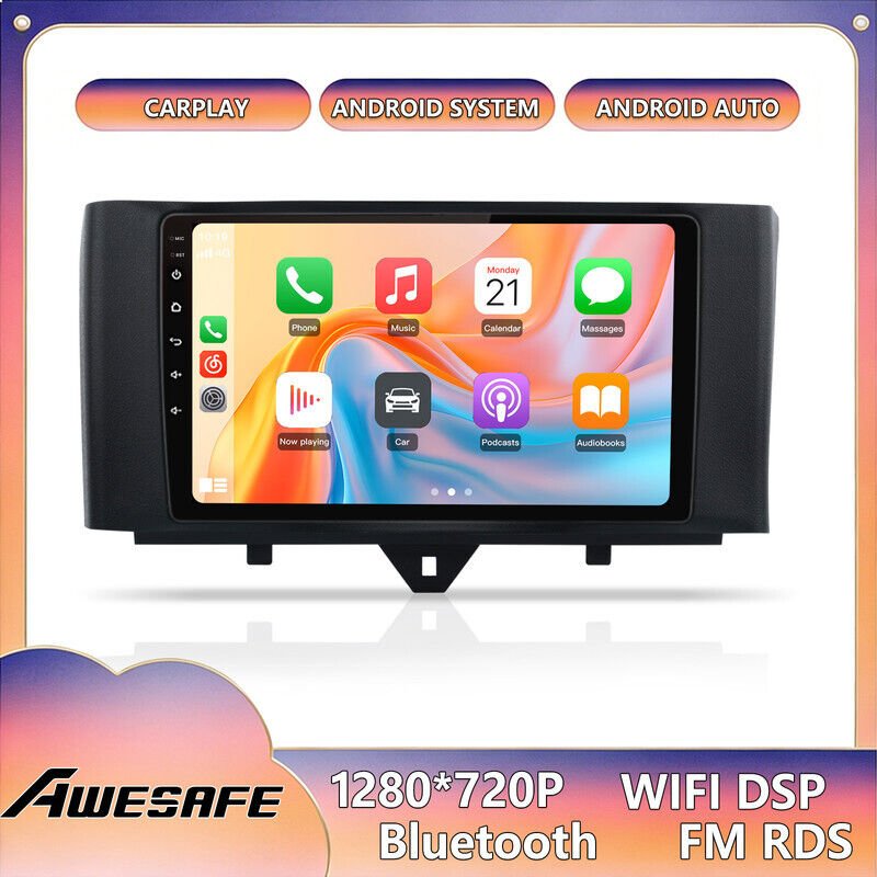 AWESAFE Autoradio Android 13 für Mercedes Benz Smart (2011-2015) 6GB+128GB 9'' Touchscreen CarPlay GPS Bluetooth Android...