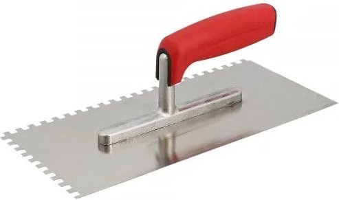 Gezahntes Edelstahl-Schneidebrett 28x13cm, Griff aus zwei Materialien