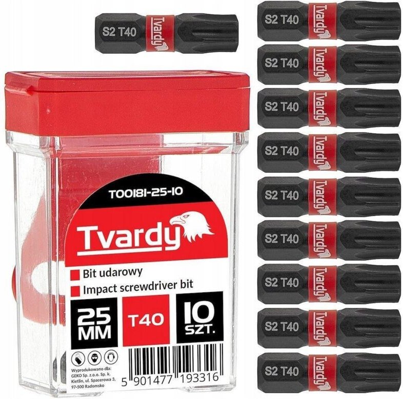 Tvardy T40 Schraubendreher-Bits Stahl S2 Set von 10