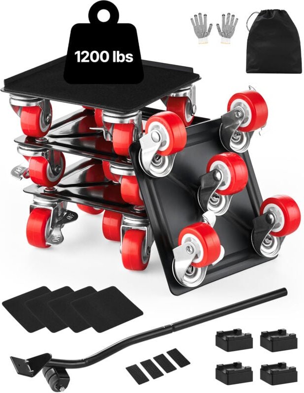 Thumbnail - Möbelwagen, 1200 lbs Max. Belastung, Schwerlast mit 5 Rädern, Karbonstahl, für Haushaltsgeräte, Sofa, Kühlschrank, Wasch...