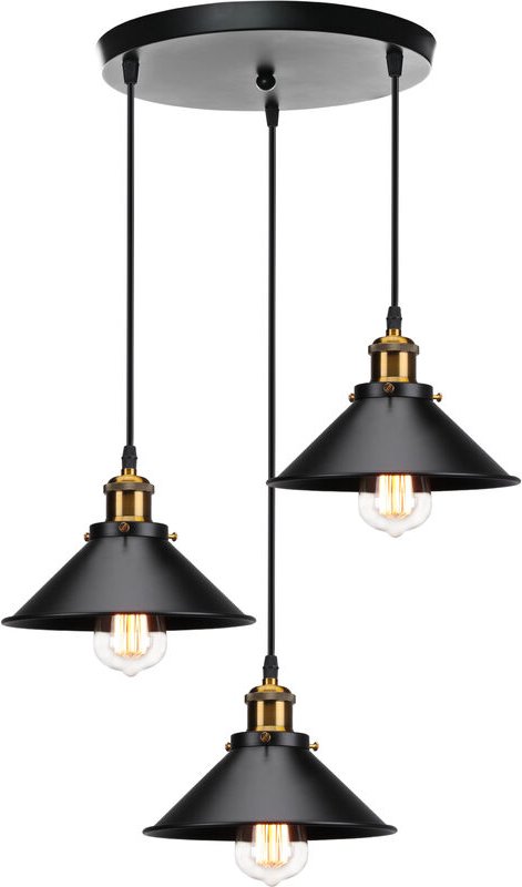 Pendelleuchte 3 Flammig Hängelampe mit Ø22cm Regenschirm Lampenschirm Edison Eisen Art Lampe Edison für Loft Esszimmer W...