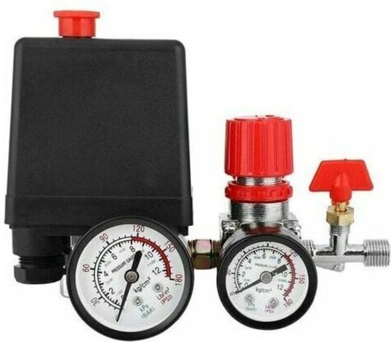 Luftkompressor-Druckregler mit Druckschalter und Manometer, Doppelkolbenkonstruktion, G1/4-Anschluss