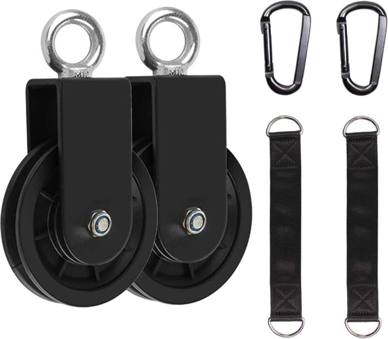 Seilzug, Gewichtheber-Seilzug mit Aufhängegurt und Karabiner, Einzelseilzug, schwenkbarer Hebeseilzug (2 Stück)