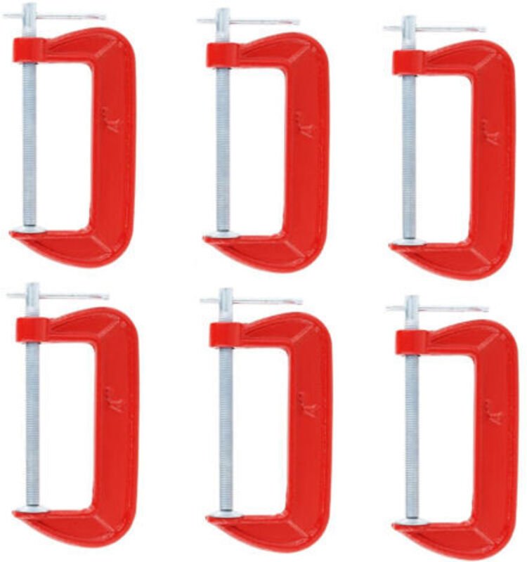 Ein Satz von 6 leichten, roten G-Klemmen mit einer Maulöffnung von 10 cm, geeignet für Tischlerarbeiten, Schweißen und A...