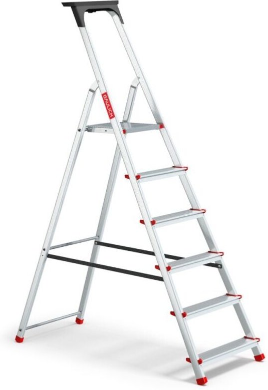 Haushaltsleiter aus Aluminium mit Ablage, 6 Stufen, 125 kg