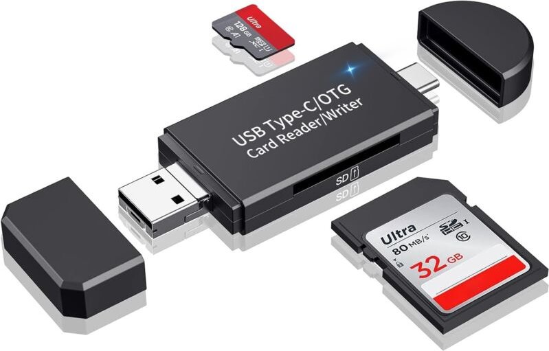SD-Kartenleser, 3 USB 2.0-Anschlüsse, Micro-SD-Kartenleser und USB-C-Kartenleser, OTG-SD-Adapter für