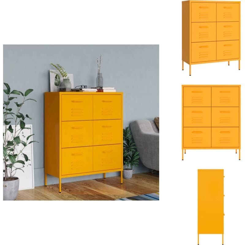 Schubladenschrank Senfgelb 80x35x101,5 cm Stahl - Schubladenschrank - Lagerschrank - Metallschrank - Stahltürenschrank -...