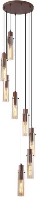 Searchlight Sweden II 8-flammige Cluster-Lichttropfenform, Metall in Mokka und bernsteinfarbenes Glas