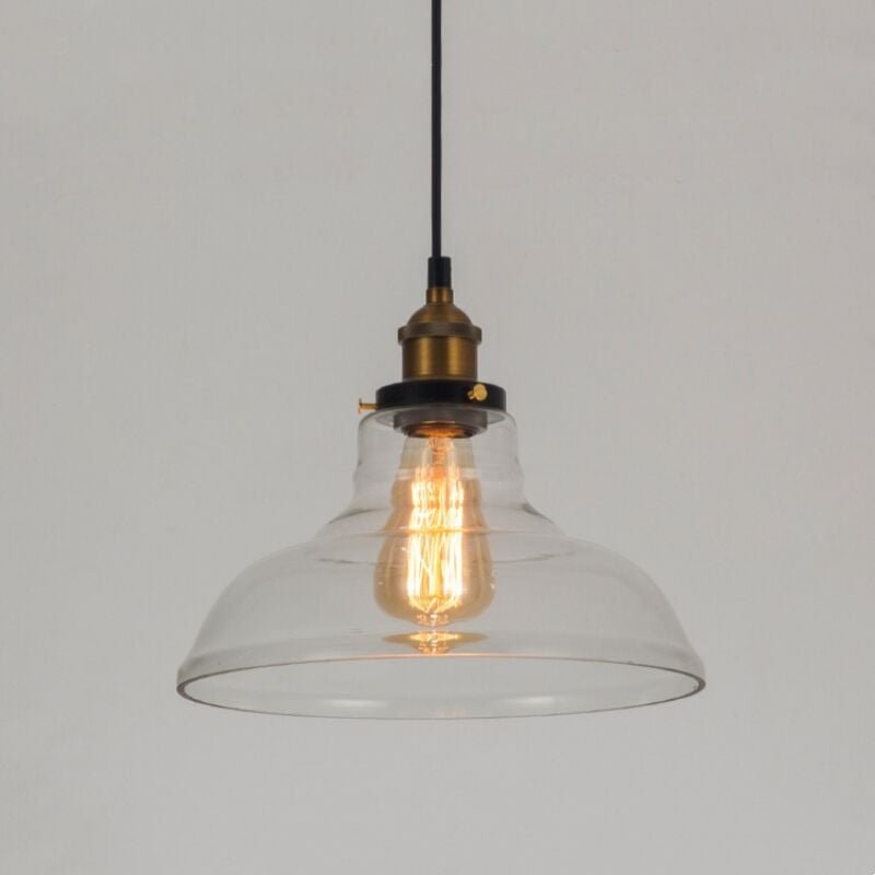 Industrial Vintage Pendelleuchte Glas Hängelampe E27 Messing Anhänger Deckenleuchten - d Transparent