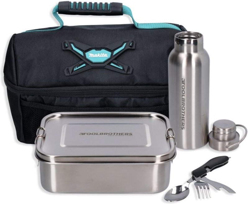 Toolbrothers - Fan Lunchpaket in Makita Kühltasche mit Edelstahl Brotdose mit Trennfächern und Edelstahldeckel 1200 ml +...