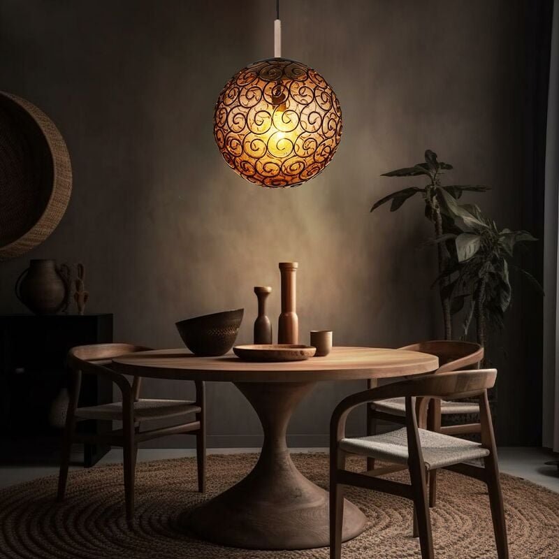Pendelleuchte Esstischlampe Hängelampe Kugel Wohnzimmerlampe orientalisch, Metall Kunststoff amber 1x E27, DxH 35 x 120 ...