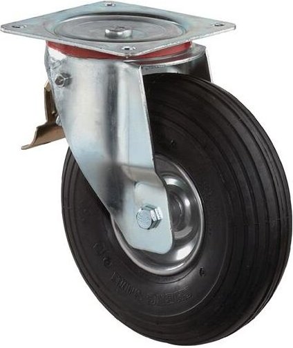 Thumbnail - Lenkrolle mit Anschraubplatte und Totalfeststeller Gummi Luftrad Rollenlager 200 mm 75 kg - L420.C90.200 - Bs Rollen