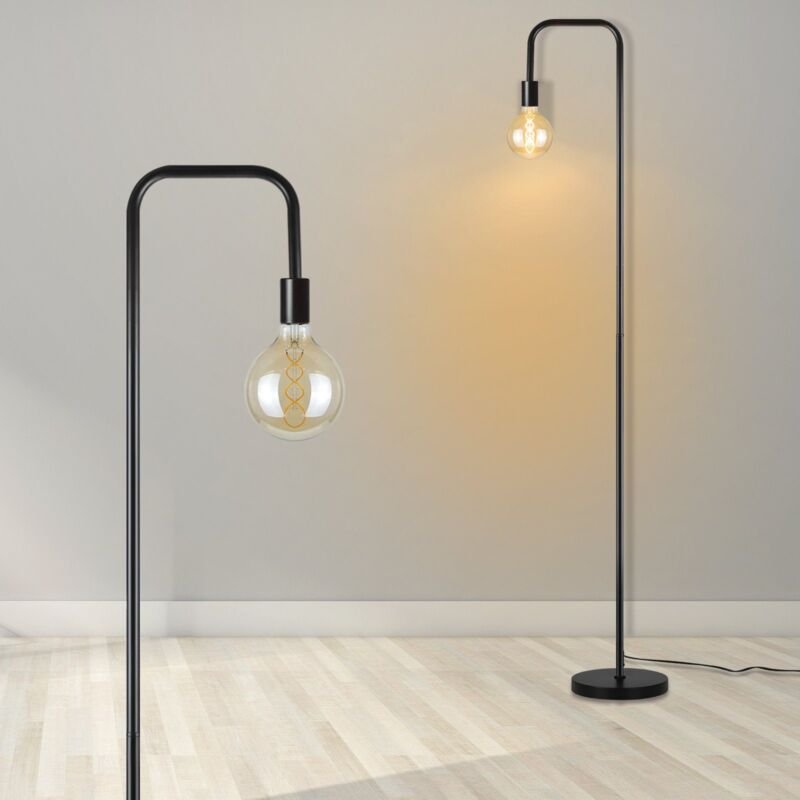 Stehlampe Wohnzimmer Vintage Stehleuchte Schwarz mit Fußschalter Industrial Metall E27 Standleuchte Design Wohnzimmerlam...