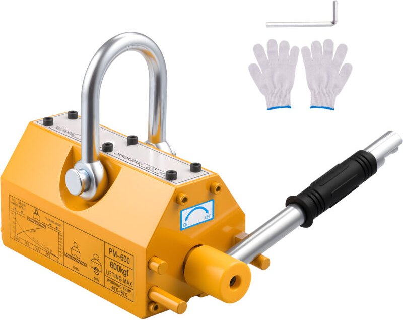 Thumbnail - Mophorn Permanentmagnetischer Lasthebemagnet mit 600 kg Tragkraft, ausgestattet mit Entriegelungsgriff und Stahlhaken, i...