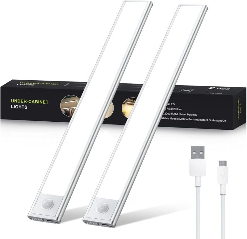 LED-Unterschrankleuchte, 30 cm, wiederaufladbare LED-Leiste, Küchenbeleuchtung mit Bewegungsmelder, Schrankbeleuchtung, ...