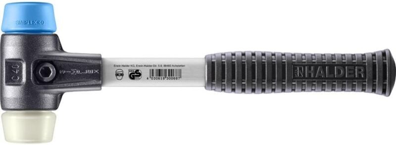 SIMPLEX-Schonhammer, TPE-soft / Nylon mit verstärktem Tempergussgehäuse und Fiberglasstiel D=40 mm 3718.040
