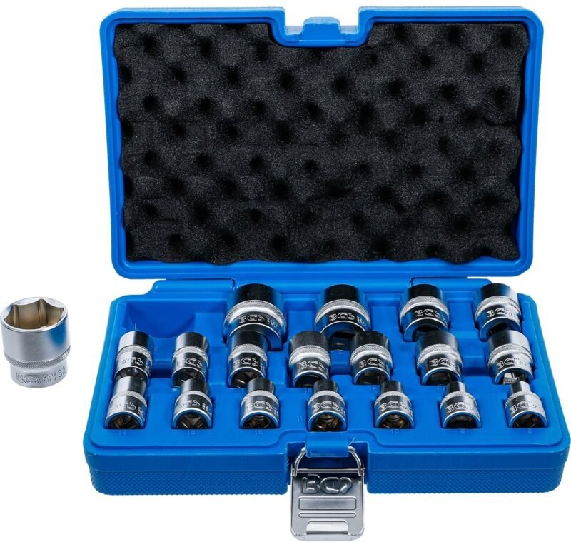 Steckschlüssel-Einsatz-Satz, Sechskant Antrieb Innenvierkant 12,5 mm (1/2') sw 8 - 32 mm 19-tlg.