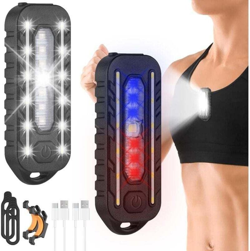 YMYNY Clip-On-Lauflichter, 2er-Pack, 5 Beleuchtungsmodi, per USB wiederaufladbare LED-Clip-Lampe, 150 lm, IPX4 wasserdic...