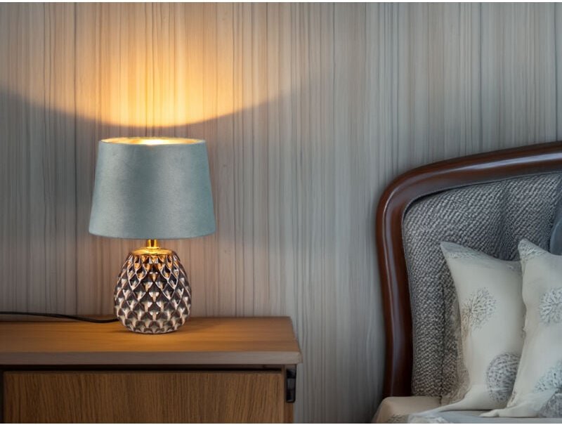 Reality Leuchten - Retro Tischleuchte ariana mit Samtschirm in Grün/Gold, Höhe 27cm