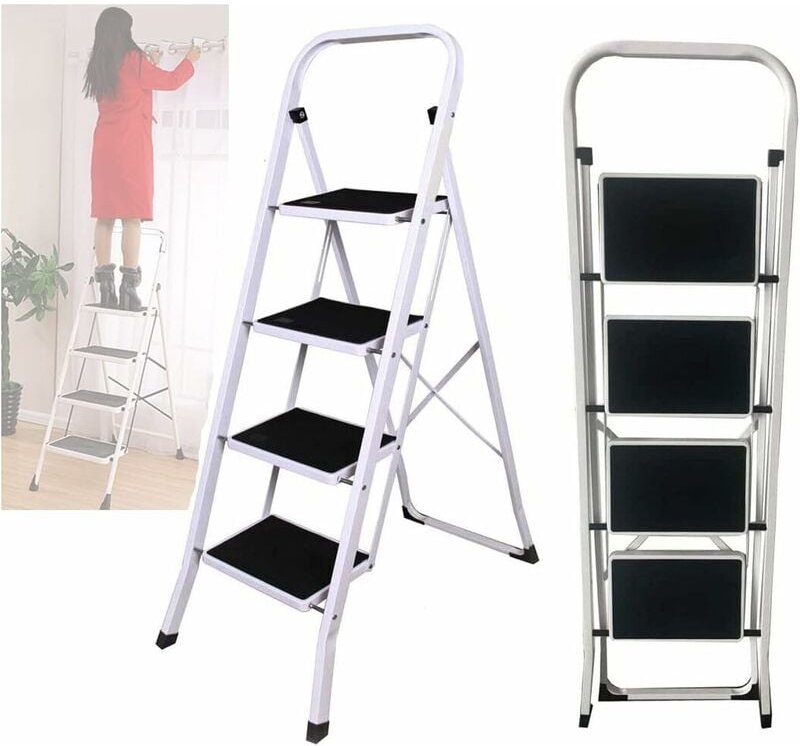 4 Stufen Klappleiter Trittleiter Klappstufen Klappbar Leichte Stehleiter Anti-Rutsch-Schritte für die Reinigung der Küch...
