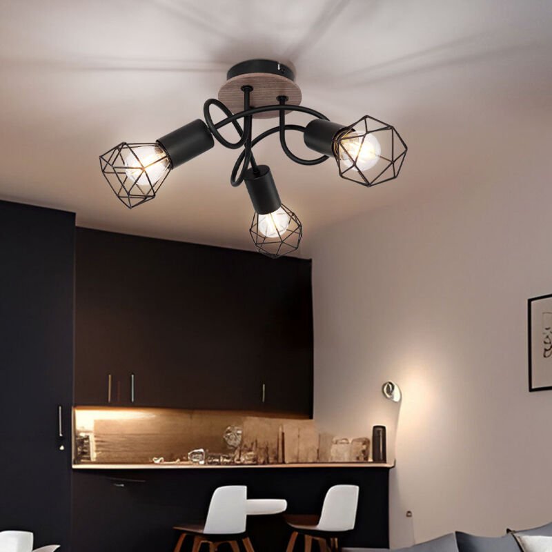 Thumbnail - Globo - Vintage Deckenlampe Spot Rondell Deckenstrahler Deckenlampe Wohnzimmer 3 flammig Metall schwarz, Spots beweglich...