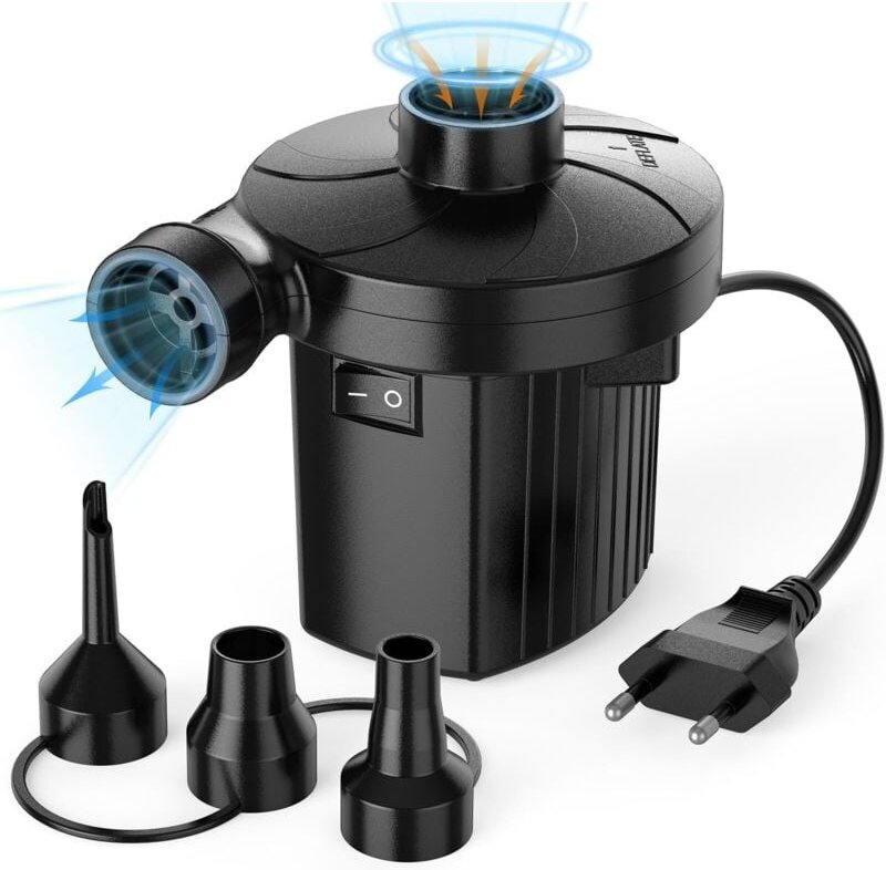 Elektrische aufblasbare Luftpumpe, 220–240 V, Outdoor-Camping-Luftpumpe mit 3 Düsen, für Luftbetten, Boote, Luftmatratze...