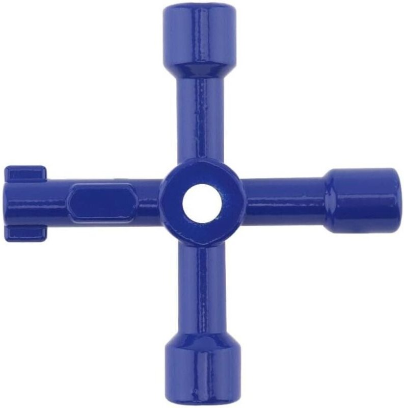 Blauer Vierwege-Kreuzschlüssel, universeller Multifunktionsschlüssel, geeignet für Schaltschränke, Stative, Ventile und ...