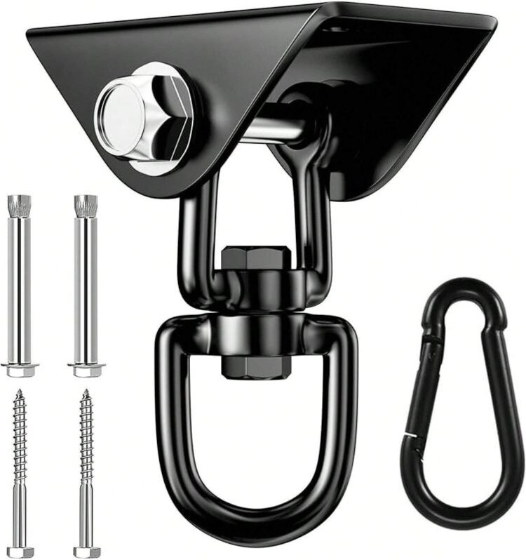 Robuster Edelstahlhaken mit 450 kg Tragkraft und 360°-Drehung mit Halterung. Geeignet für Hängesessel, Schaukeln, Yogama...