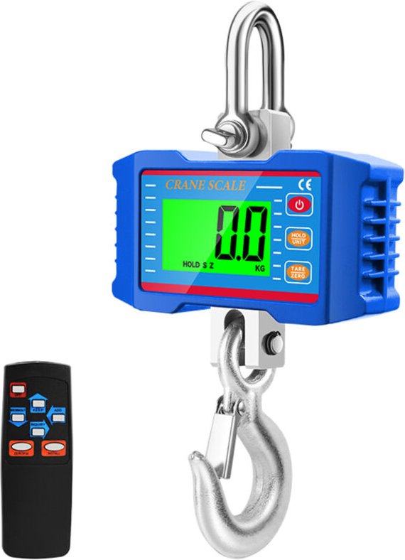 Bilancia digitale a gru da 1000 kg, design industriale robusto con schermo LCD retroilluminato, cambio unità e funzione ...