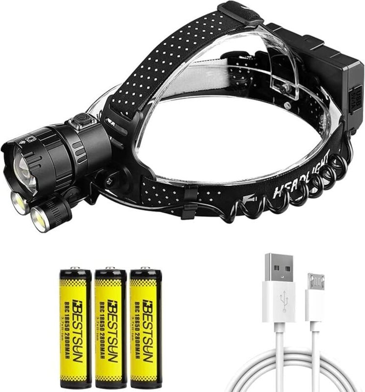Wiederaufladbare Stirnlampe, 15000 Lumen XHP160 LED-Stirnlampe mit COB-Licht, leistungsstarke Stirnlampen, 4 Modi, zoomb...