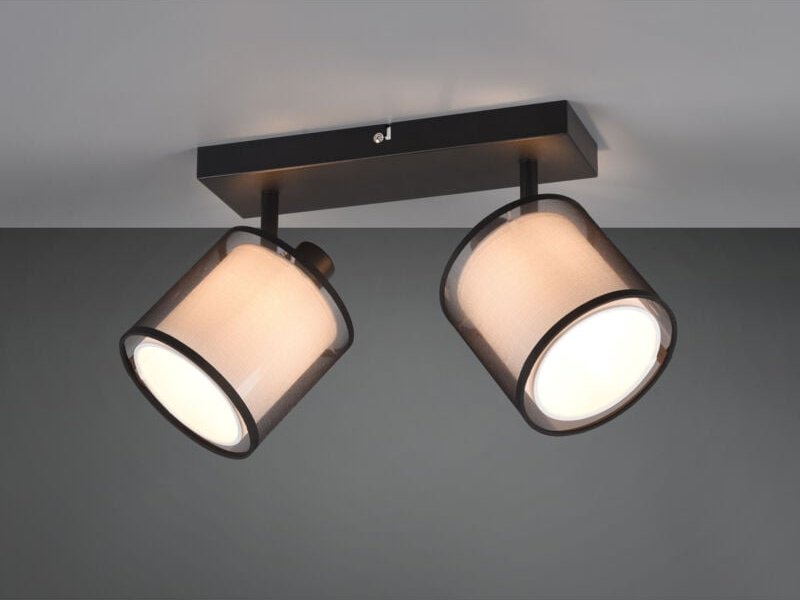 Meinewunschleuchte - led Deckenstrahler 2-flammig Stoff Organza Schwarz Weiß, Breite 32,5cm