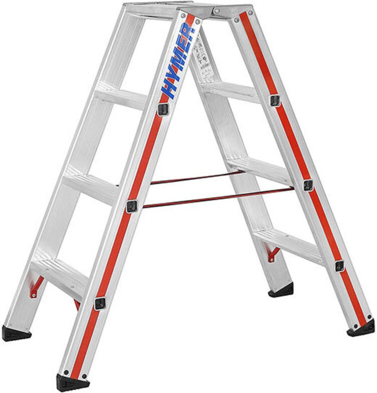 Matisère - Hymer Stufenstehleiter, beidseitig begehbar, 2x7 Stufen, Länge 1,80 m