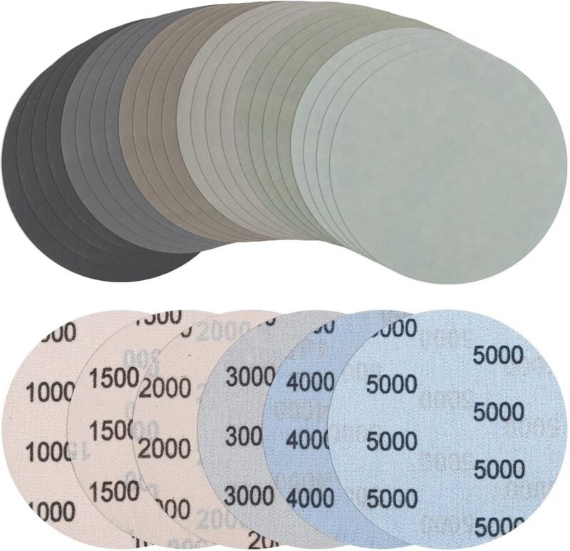 24 Stück Schleifpapier 125mm Klett, Körnung 1000/1500/2000/3000/4000/5000 Schleifpad Rund Ohne Loch Nasse Trockene Schle...