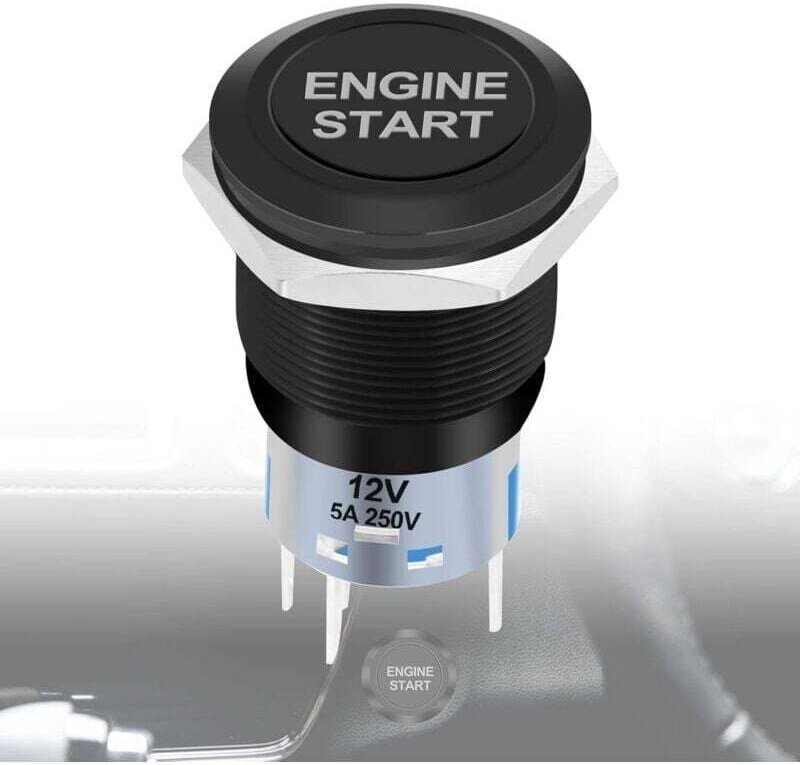 KZQ - Interruttore di avviamento motore 12V, pulsante di accensione con luce led bianca per veicoli (nero)