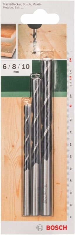 Bosch Accessories 2609255308 Holz-Spiralbohrer-Set 3teilig 6 mm, 8 mm, 10 mm Zylinderschaft 1 Set