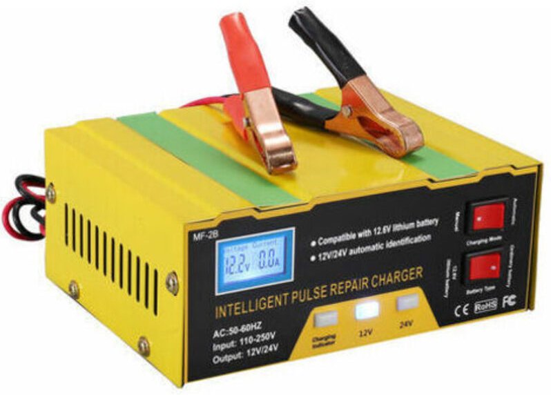 Intelligentes 12V/24V-Batterieladegerät, Impulsreparatur-Ladegerät mit Digitalanzeige für Autobatterien, Zellen und Moto...