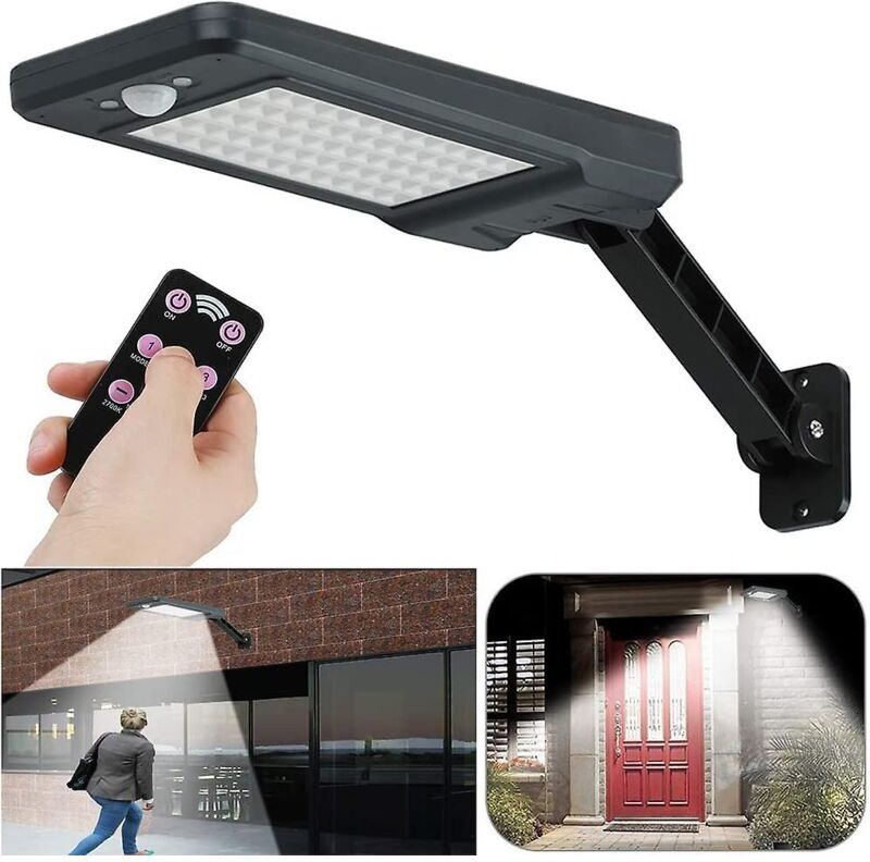 Solarleuchte für den Außenbereich, 60 LEDs, 6 w, IP65, wasserdicht, schwarz, verstellbare Halterung und Fernbedienung, 3...