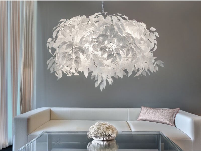 Thumbnail - Reality Leuchten - Große Pendelleuchte leavy mit Blätter Lampenschirm in Weiß, ø 70cm