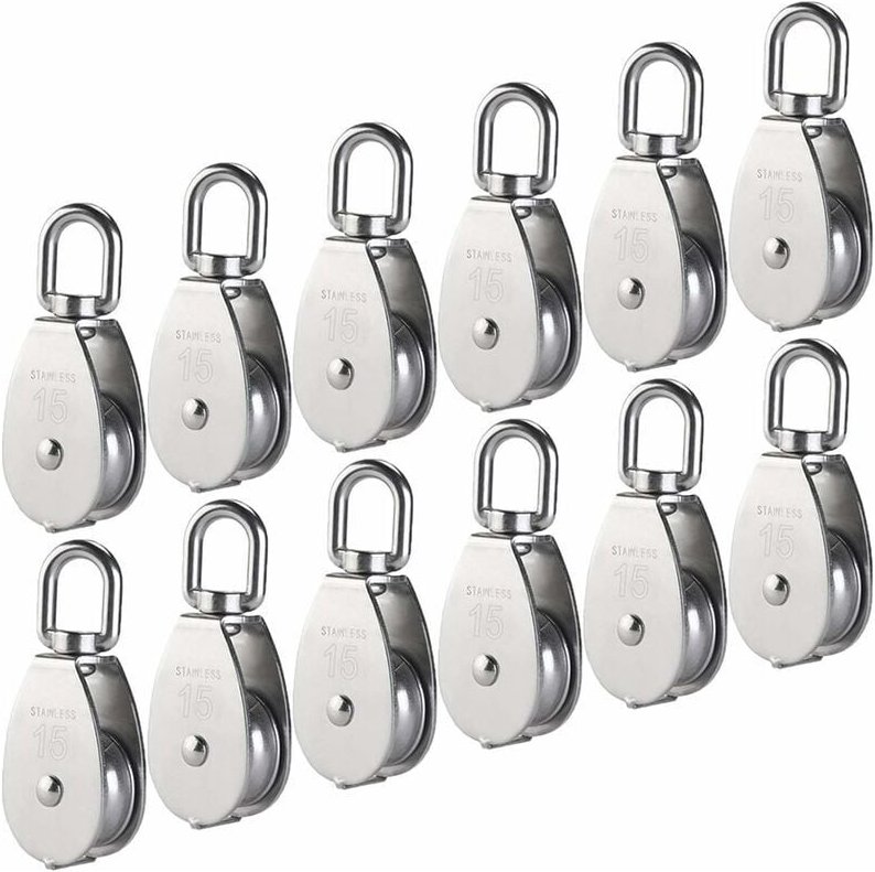 M15 304 Edelstahl-Einzelrolle, 15 mm Einzelrollen-Rollenblock, Kran-Drehhaken, glattes Drahtseil, Tragkraft 77 lbs/35 kg...