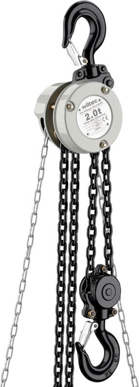 Wiltec - Mini Kettenzug bis 2 t, robuster Handkettenzug 3 m Hubhöhe, Tragmittel mit 3 m Lastkette, Hebezeug manuell, hoc...